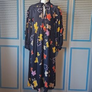Ted Baker London Yviee Chuck Ruffle Long Sleeve Floral Midi Dress in Black